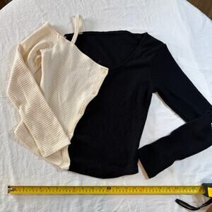 Korean off-shoulder long-sleeves waffle thermal